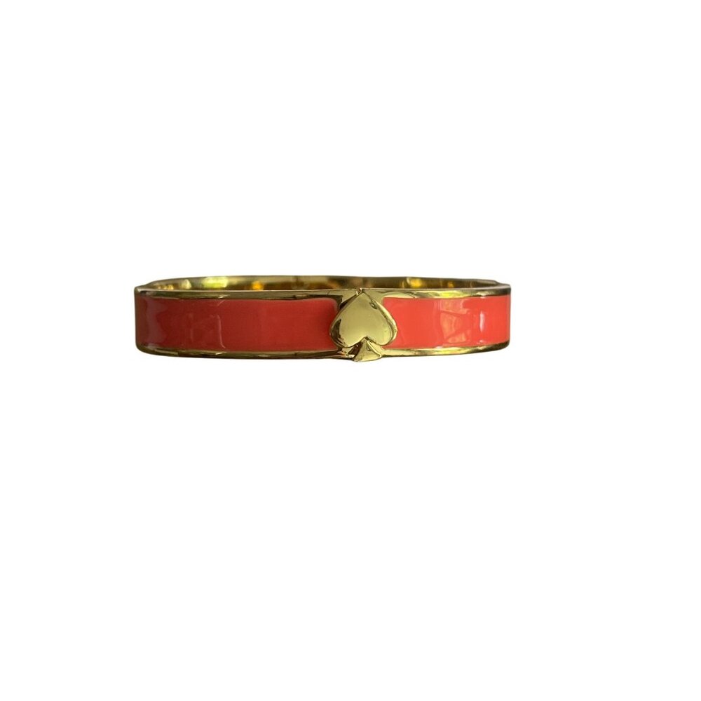 Kate Spade New York Gold Tone Coral Enamel Bangle Bracelet Live Colorfully 6 3/4